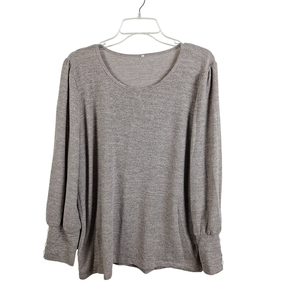 Unbranded Taupe Grey Marled Knit Puff Sleeve Button‎ Cuff Top XL